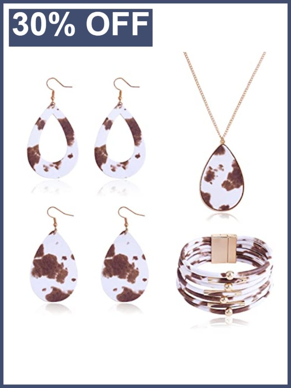 Leather Alloy Jewelry Set Necklace Earrings Bracelet for Women